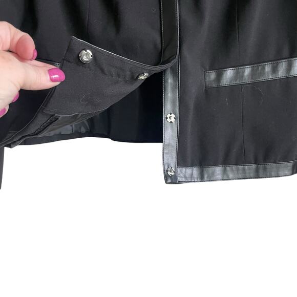 Larry Levine Women Jacket L Black Faux Leather Trim Blazer Career, Classic Retro - Picture 5 of 11